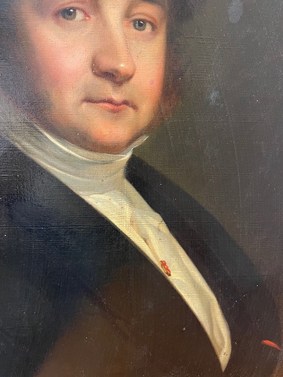 École Française du XIX- Portrait D’homme époque Début 19ème Huile Sur Toile -photo-3